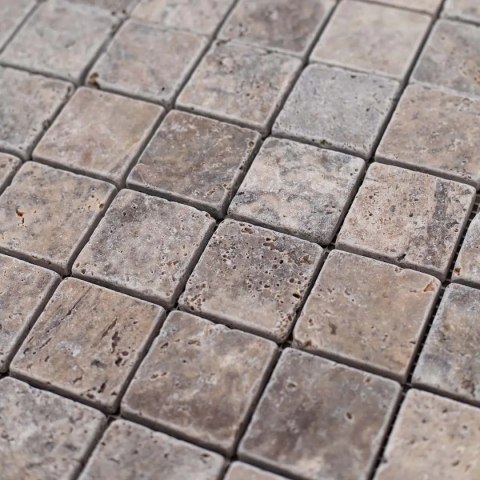 Kamień dekoracyjny trawertyn Ash Argent Mix Bębnowany Mozaika 4,8x4,8x1 cm