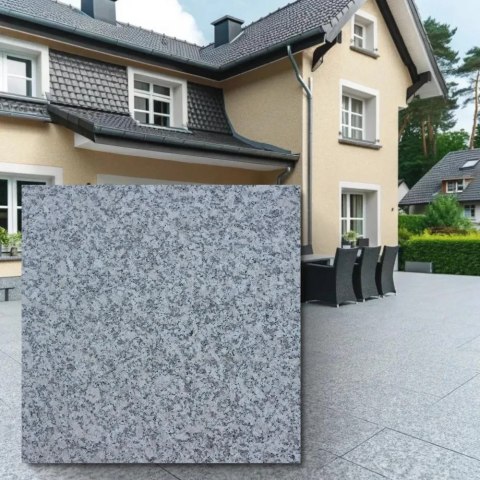 Płytka Granitowa Szara Płomieniowana G602 Bianco Sardo 40x40x4 cm