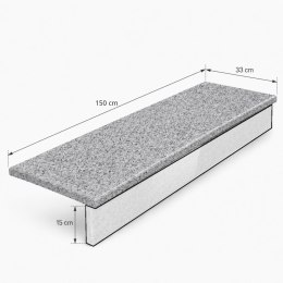Stopnica granitowa szara płomieniowana Bianco Sardo G602 150x33x3 cm