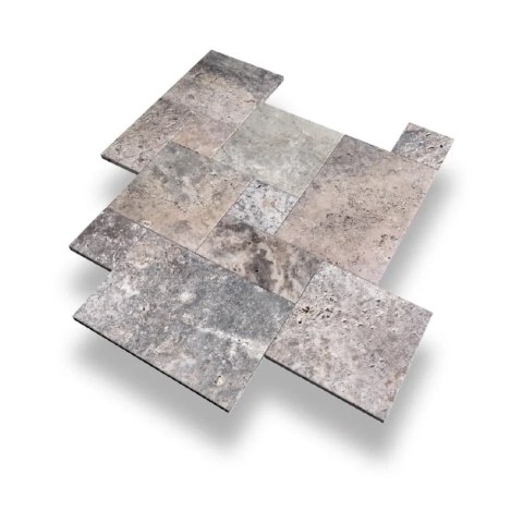 Trawertyn Ash Argent Antykowany Bębnowany 3 cm | 1kpl=0,742m2 | Komplet Rzymski