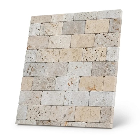 Kamień Dekoracyjny Elewacyjny Trawertyn Ivory Classic Mix Bębnowany 10x30 cm