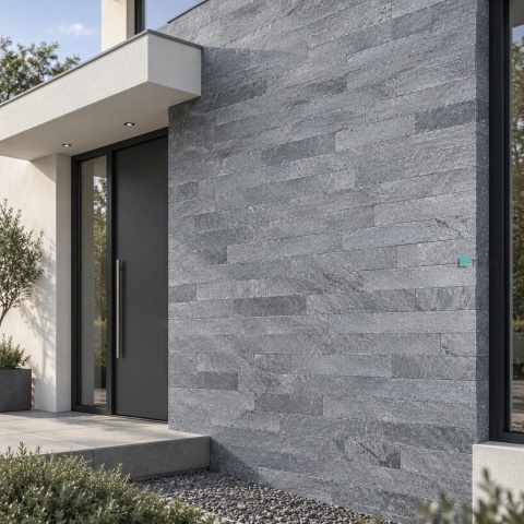 Kamień elewacyjny kwarcytowy Silver Grey 7x50 cm – naturalny kamień dekoracyjny w srebrzystoszarym kolorze