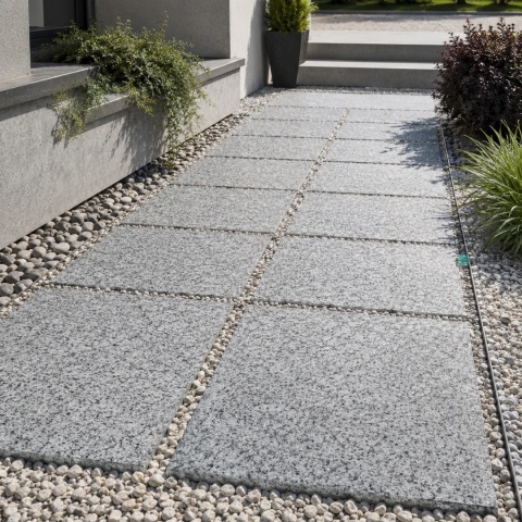Płytka Granitowa Szara Płomieniowana G602 Bianco Sardo 40x40x4 cm