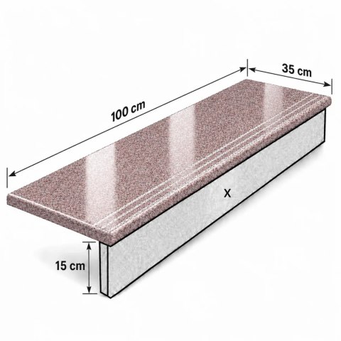 Stopnica granitowa polerowana z antypoślizgiem G664 100x35x2 cm