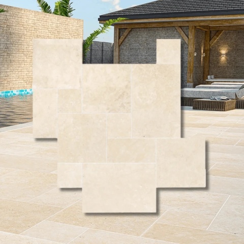 Trawertyn 12mm Light Premium Bębnowany French Pattern 1kpl=0,742m2 | Komplet Rzymski