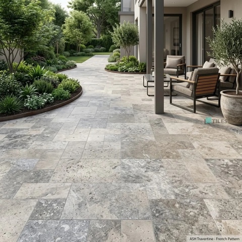 Trawertyn Ash Argent Antykowany Bębnowany 3 cm | 1kpl=0,742m2 | Komplet Rzymski